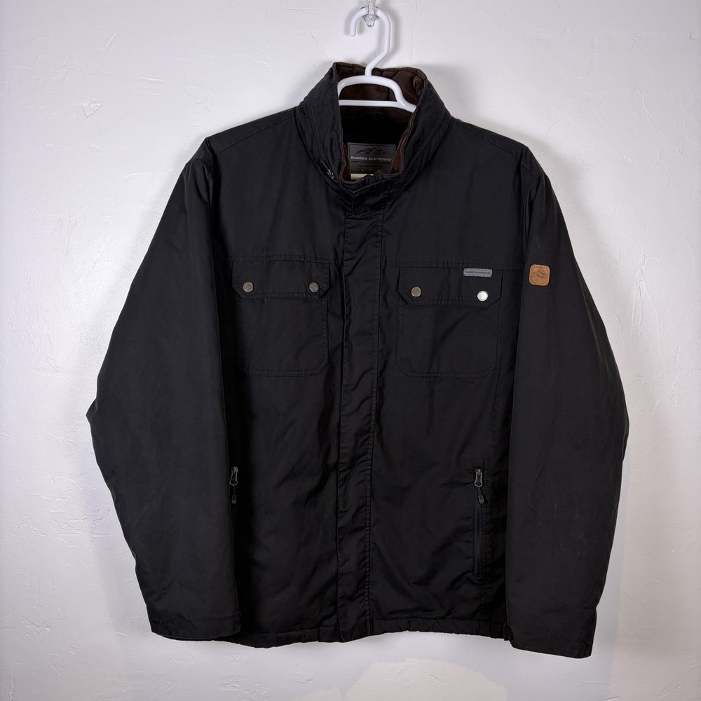 Rugged Elements Men's Trek Jacket Size 2XL Black Hidden Hood‎ Fleece Lined